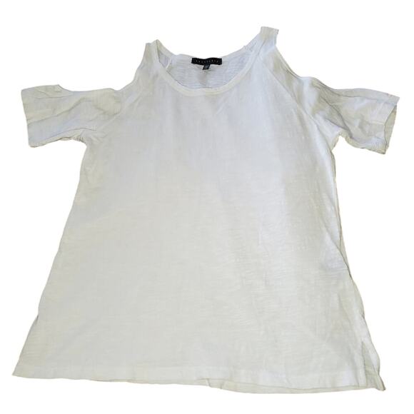 2/$30 Sanctuary White Cold Shoulder Round Neck Short-sleeved Tee Size XS Cotton - Picture 1 of 8